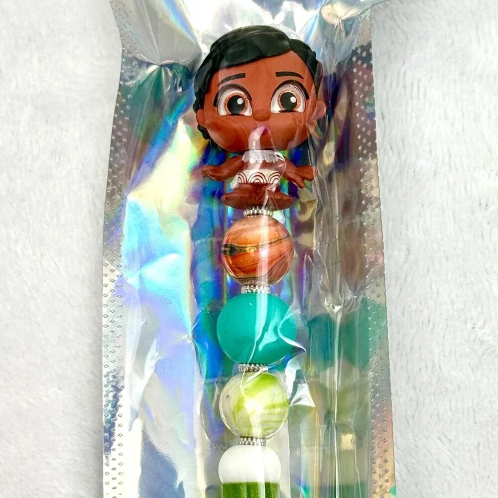 2 (Two) Disney Beaded Writing Pens Moana And Black & White Minnie Mouse